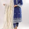 Solid Embroidered Slub Cotton Stitched 3 Piece