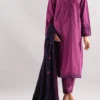 Solid Embroidered Slub Cotton Stitched 3 Piece