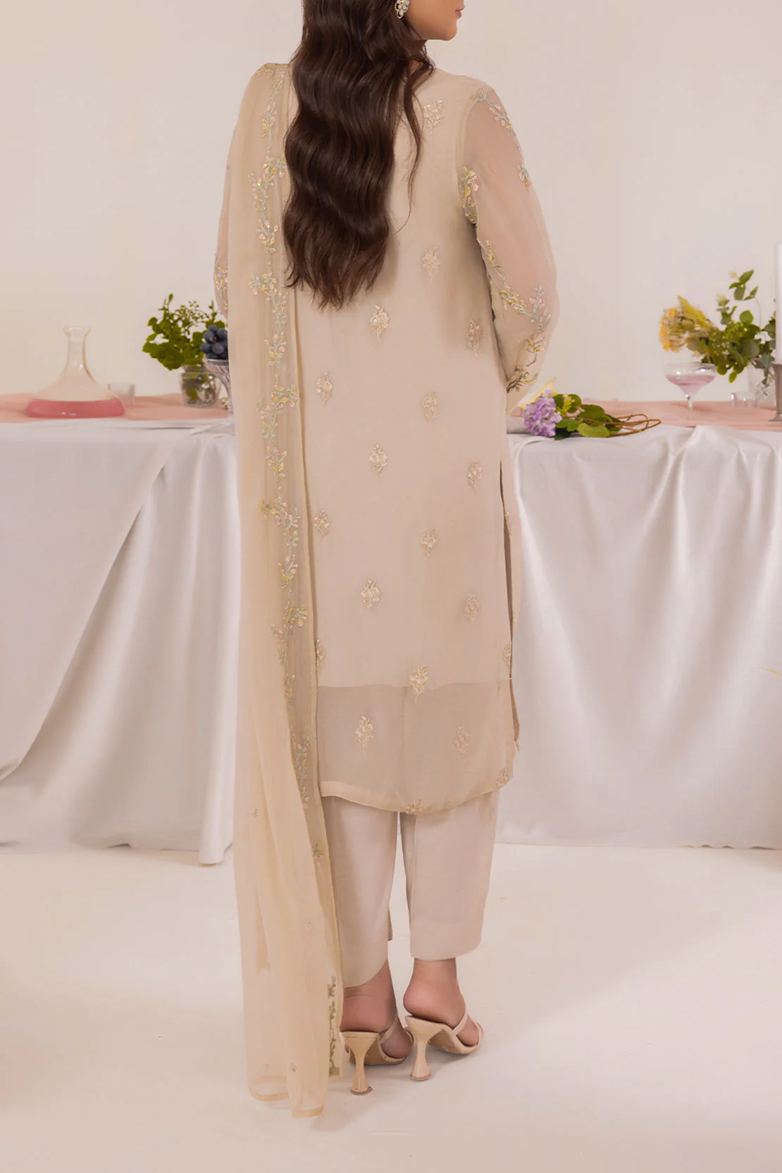 Solid Embroidered Chiffon Stitched 3 Piece - Image 3