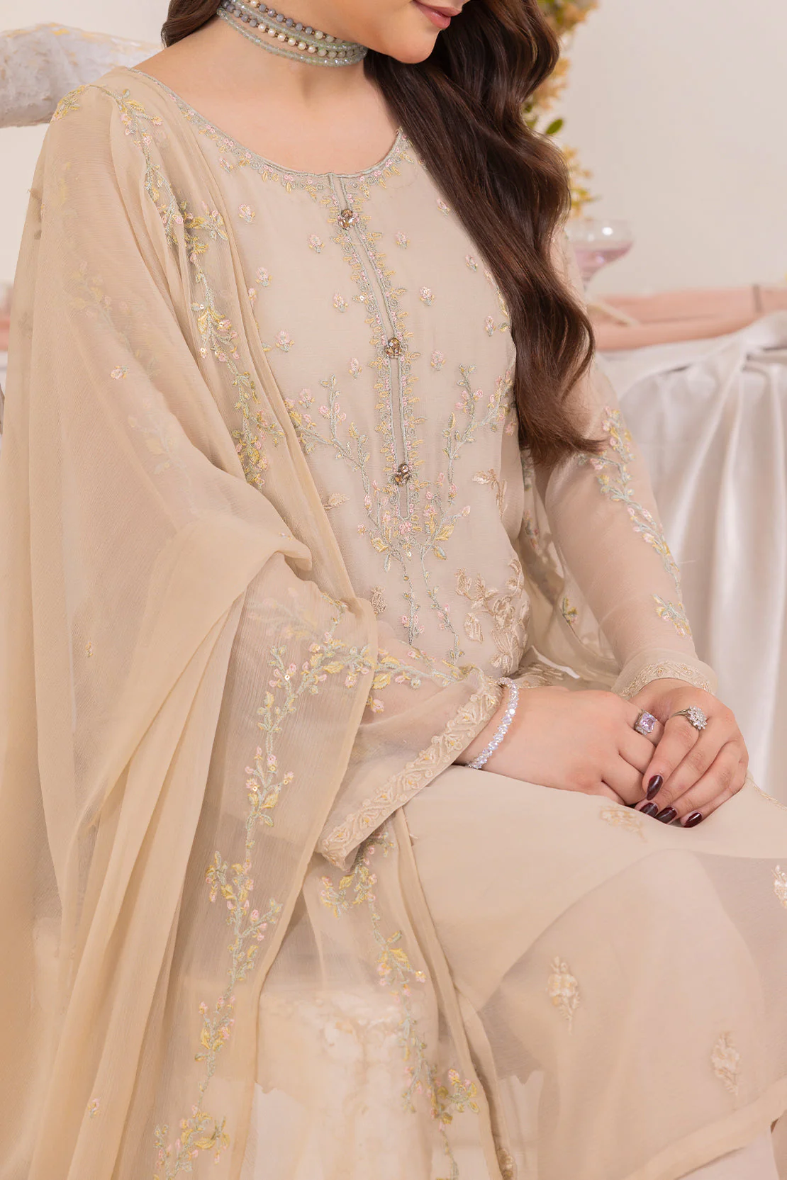 Solid Embroidered Chiffon Stitched 3 Piece - Image 4