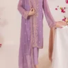 Solid Embroidered Chiffon Stitched 3 Piece