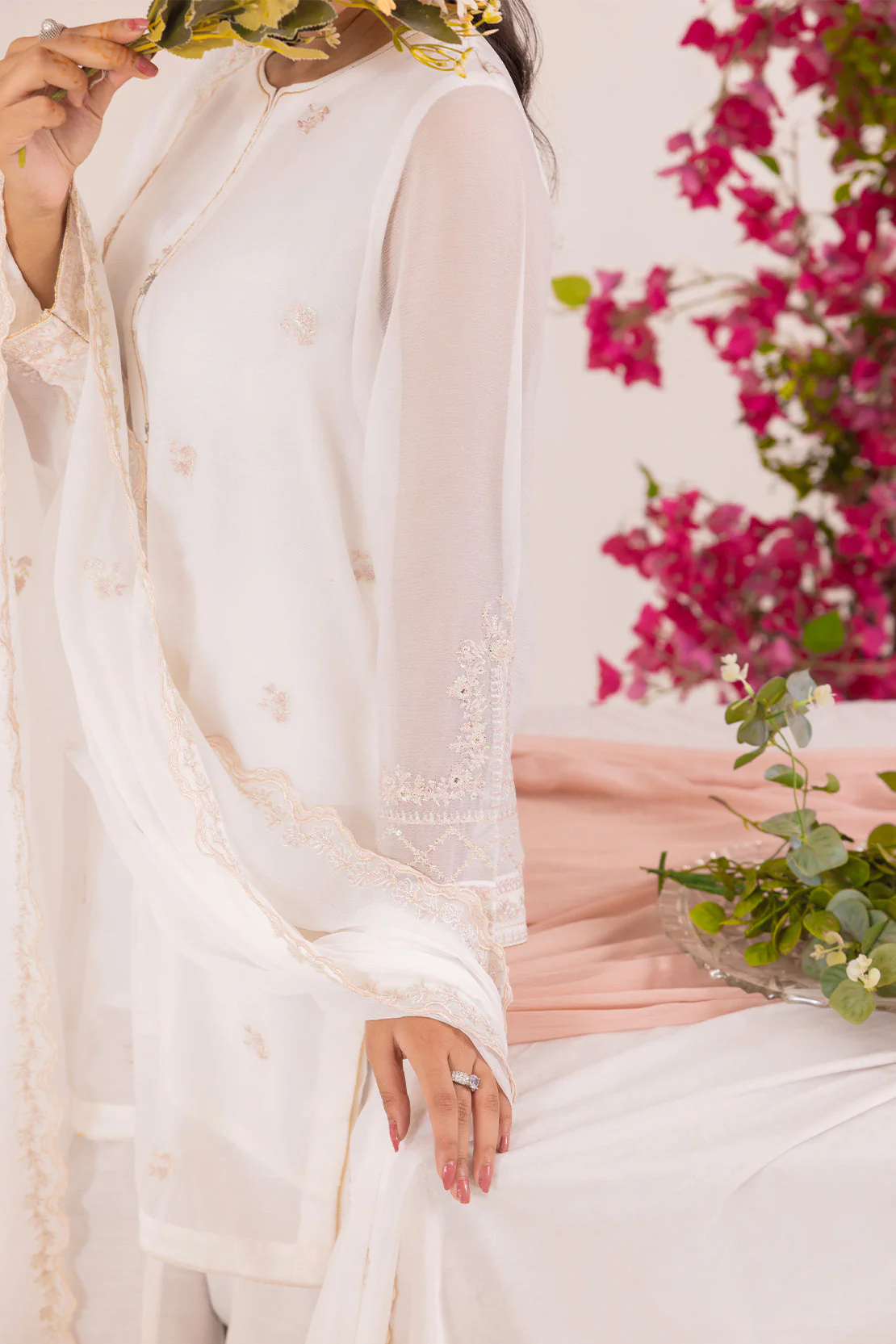 Solid Embroidered Chiffon Stitched 3 Piece - Image 4