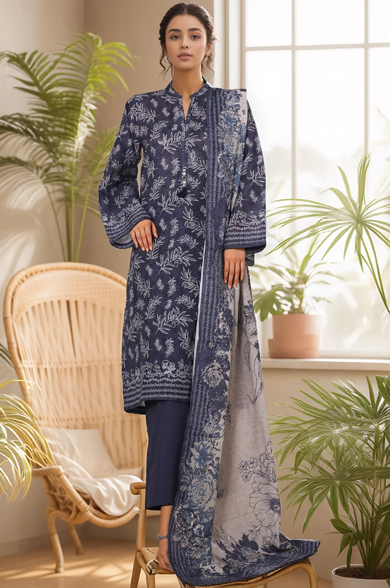 Sada Bahar Stitched 3 Piece Printed Khaddar Vol-02 Collection'2025-KD-PR-6554-Blue