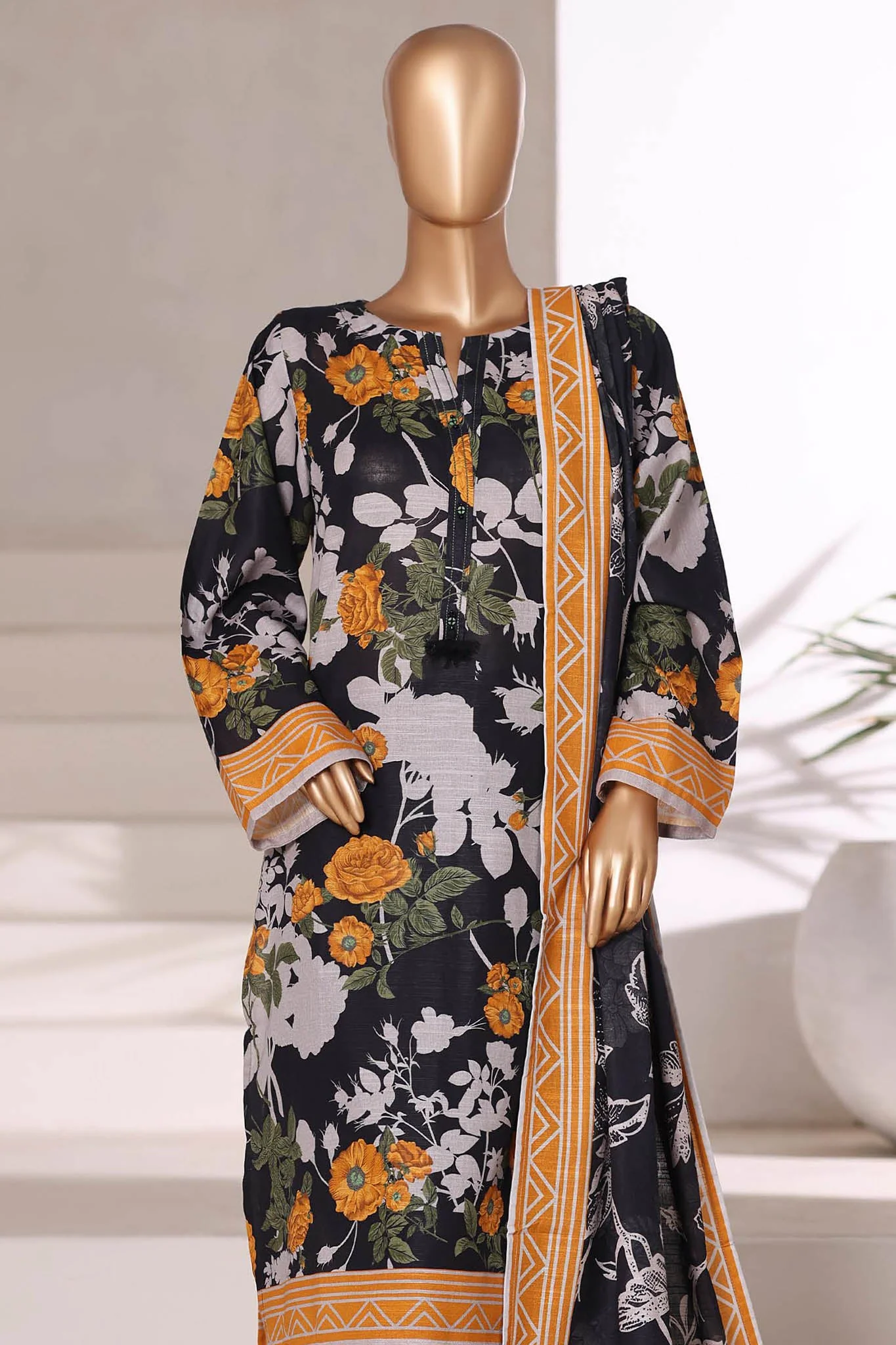 Sold out Sada Bahar Stitched 3 Piece Printed Khaddar Vol-02 Collection'2025-KD-PR-7045-Black - Image 2