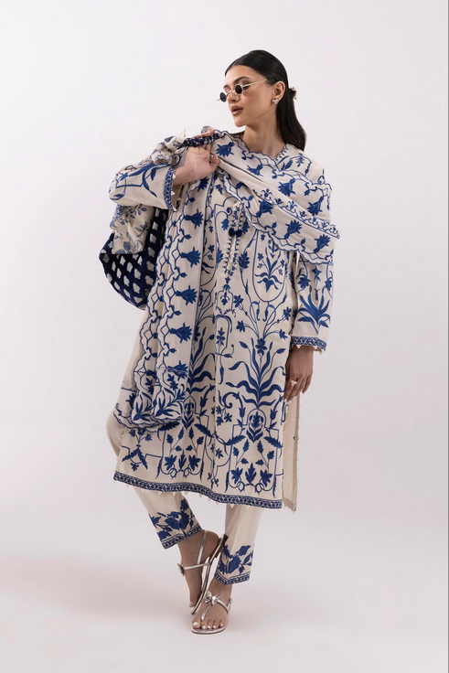 Stitched Embroidered Raw Silk Suit