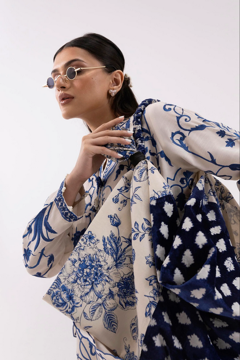 Stitched Embroidered Raw Silk Suit - Image 3