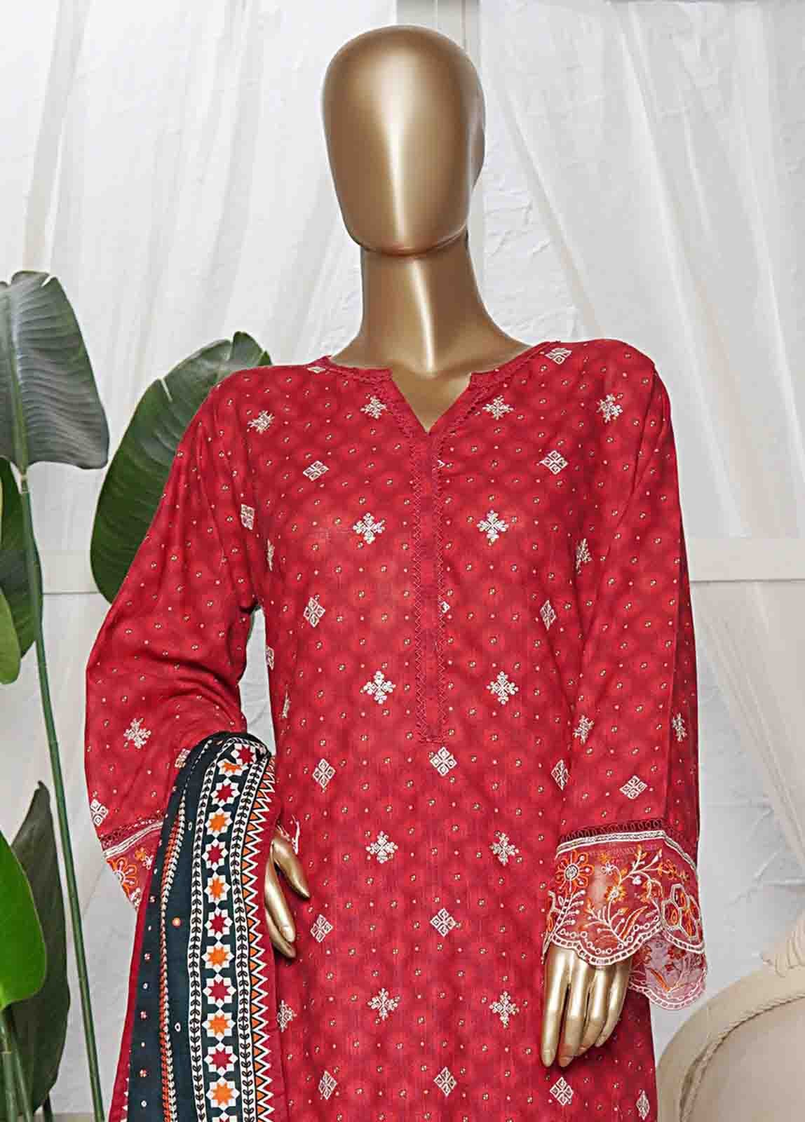 WKE-0128- 3 Piece Khaddar Emboidered Stitched Suit