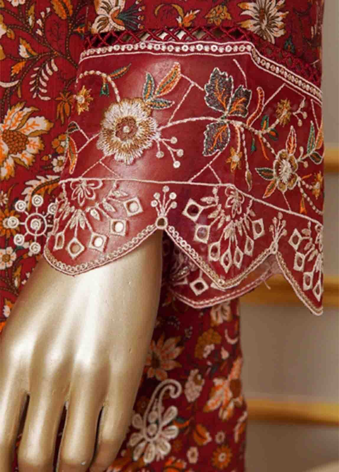 WKE-073- 3 Piece Khaddar Emboidered Stitched Suit - Image 5