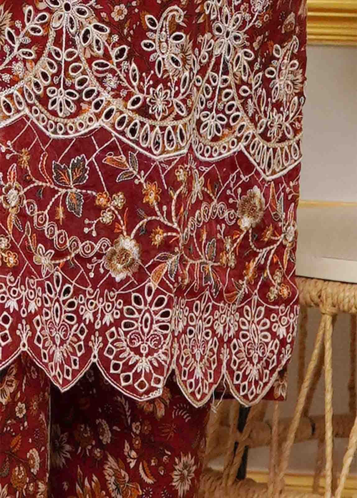 WKE-073- 3 Piece Khaddar Emboidered Stitched Suit - Image 6