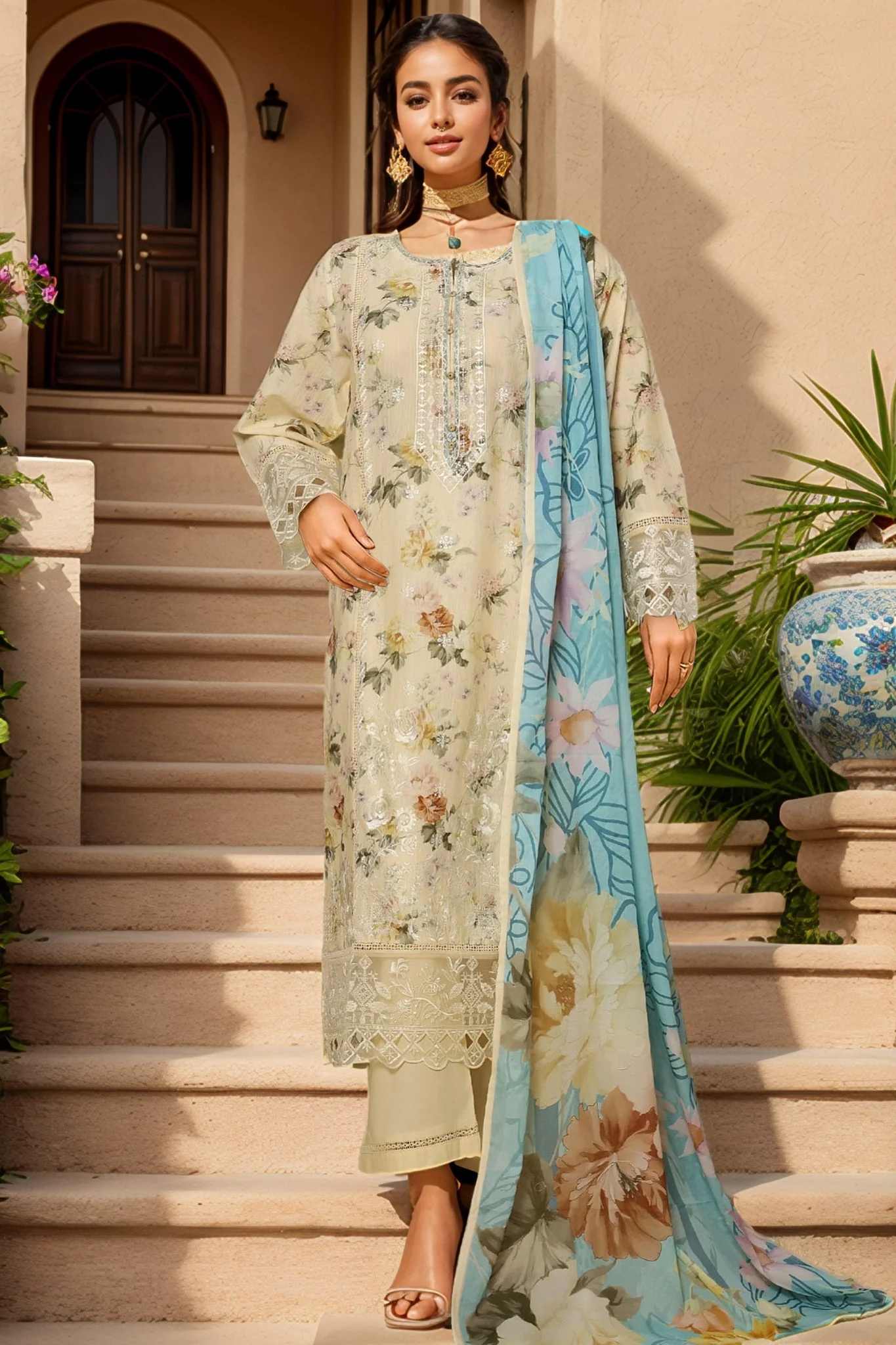Signature By Sada Bahar Stitched 3 Piece Festive Emb Lawn Vol-02 Collection'2025-ED-211-LEMON