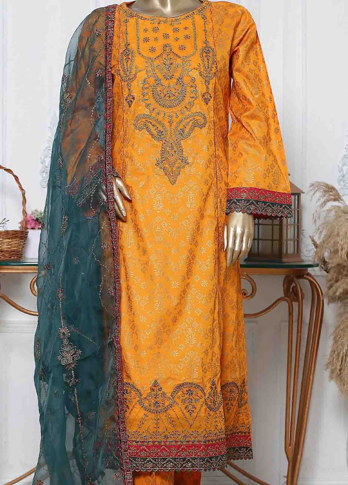 LRG-06-FR- R71 3 Piece Block Printed Embroidered Frock - Image 3