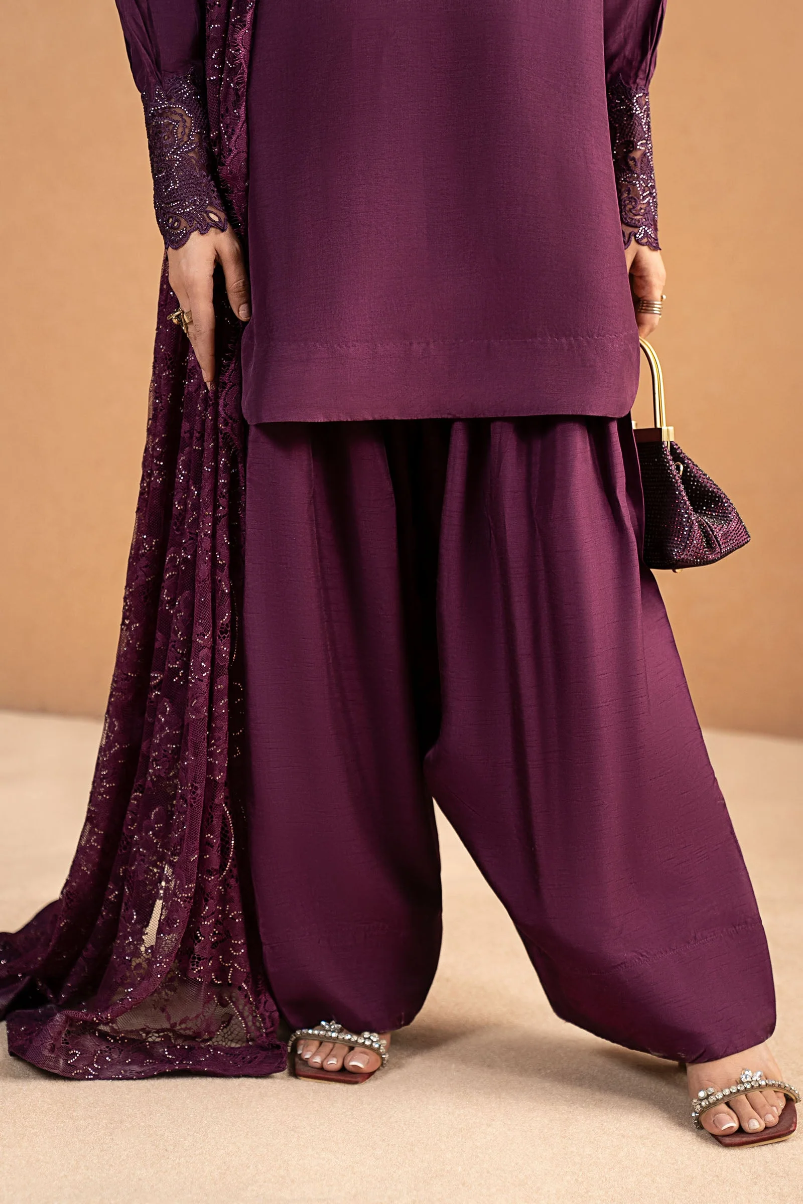 3 Piece Embroidered Tissue Silk Suit - Image 5
