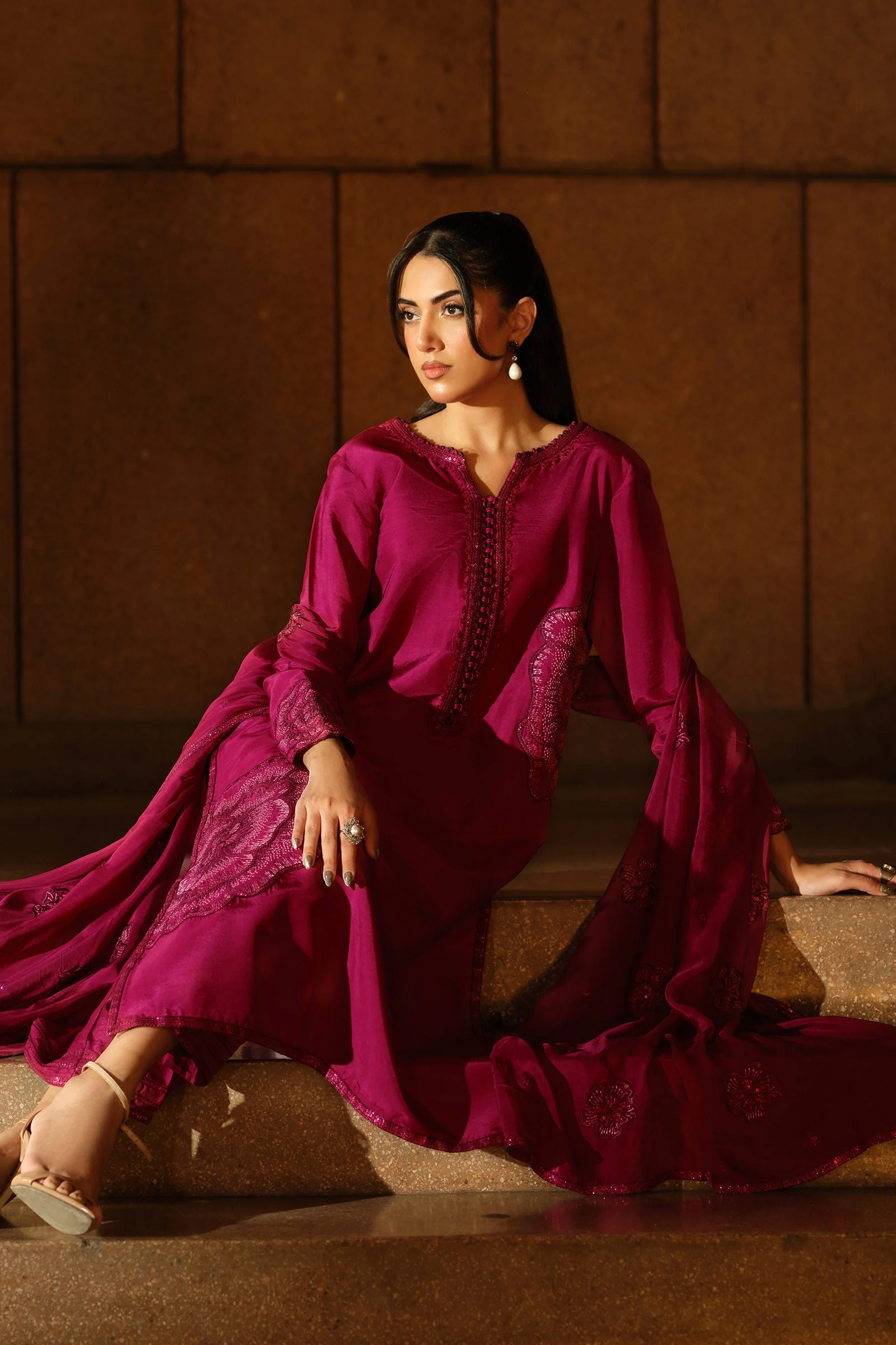 3 Piece Embroidered Tissue Silk Suit - Image 3