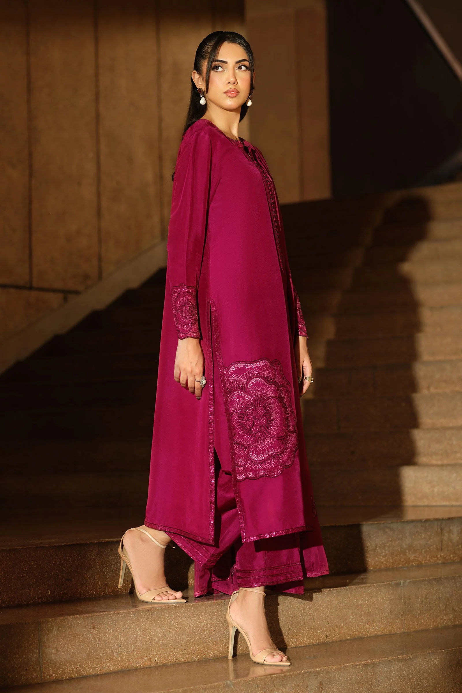 3 Piece Embroidered Tissue Silk Suit - Image 5