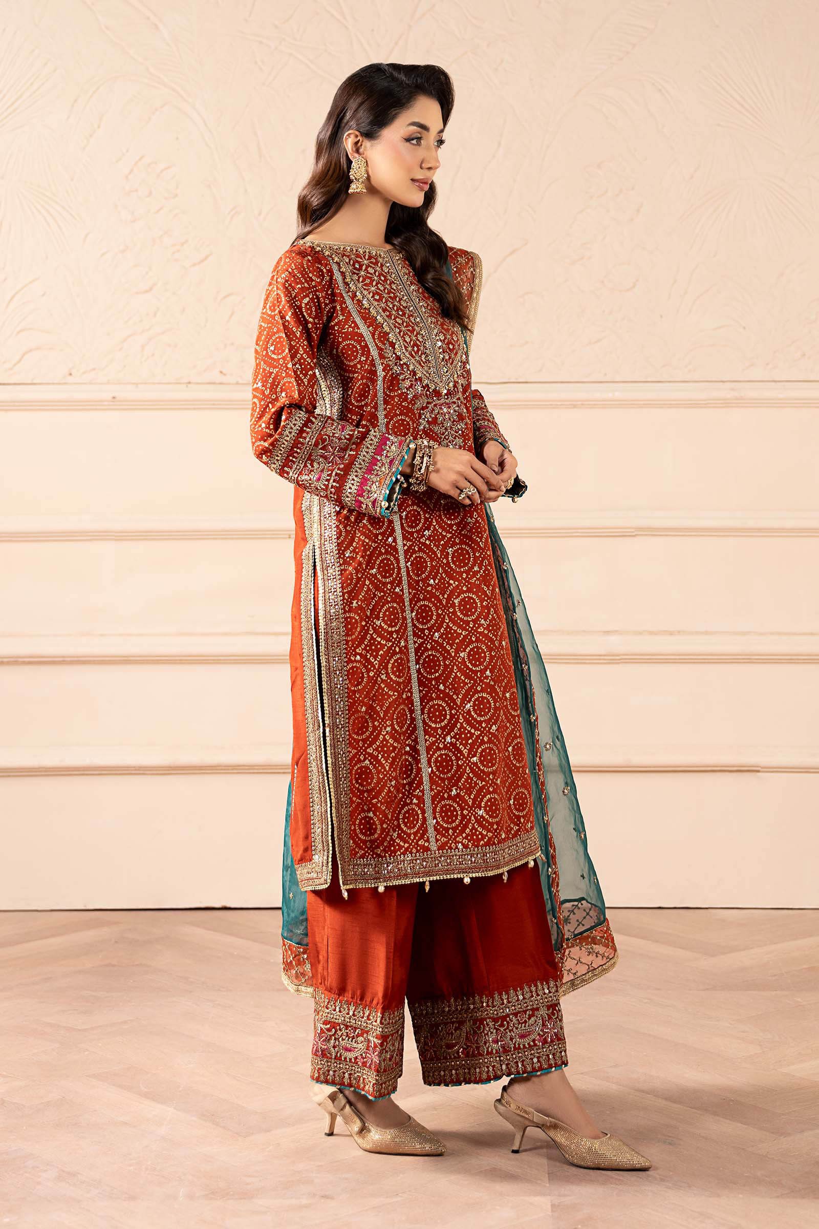3 Piece Embroidered Raw Silk Suit - Image 7
