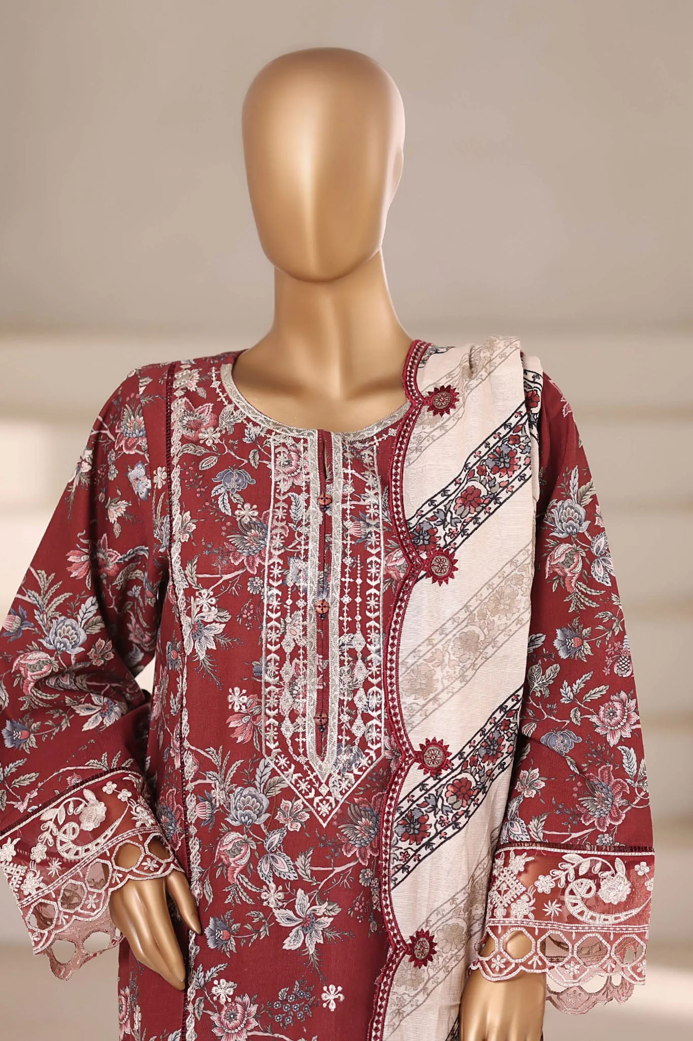 Signature By Sada Bahar Stitched 3 Piece Emb Khaddar Winter Collection'2025-SK-535-Brown - Image 2