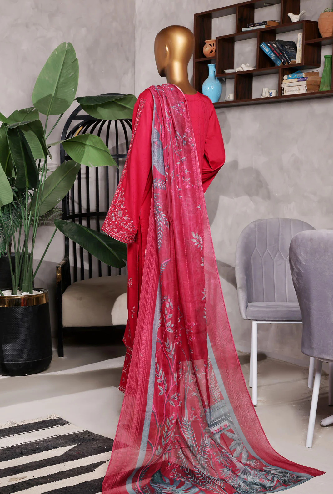 Muse by HZ Textiles Embroidered Suit Jacquard Stitched 3 Piece SSJ-2503 Shocking Pink Vol-02 - Ready To Wear - Image 2