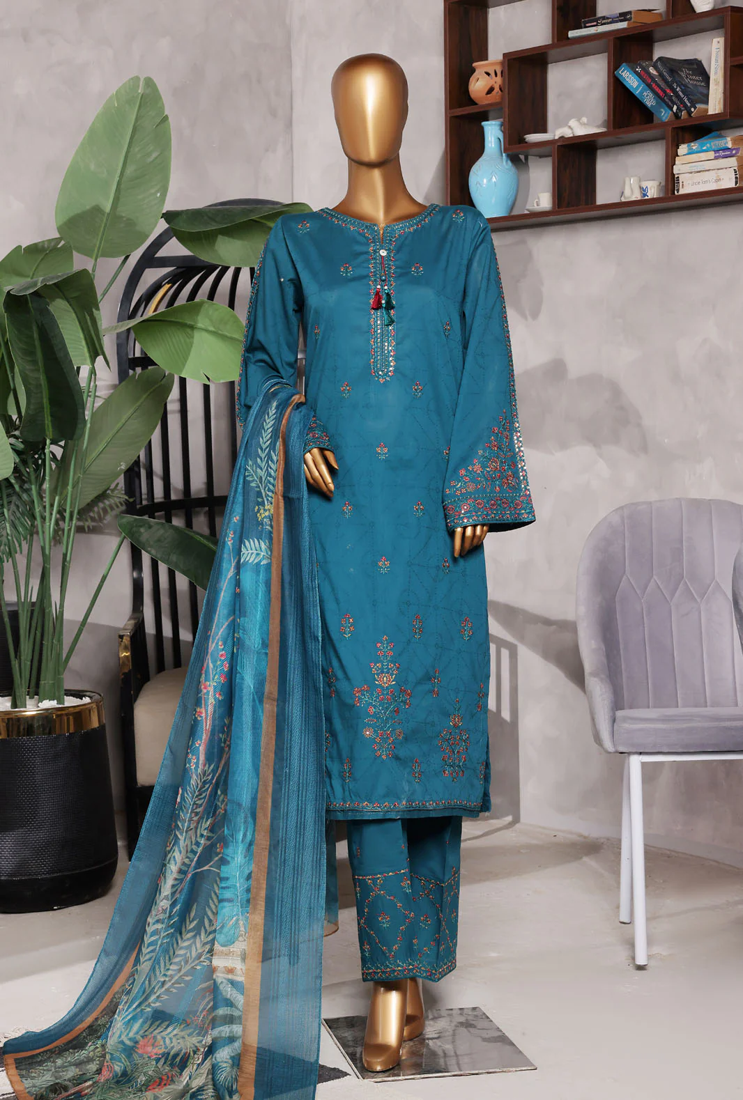 Muse by HZ Textiles Embroidered Suit Jacquard Stitched 3 Piece SSJ-2503 Teal Vol-02 - Ready To Wear