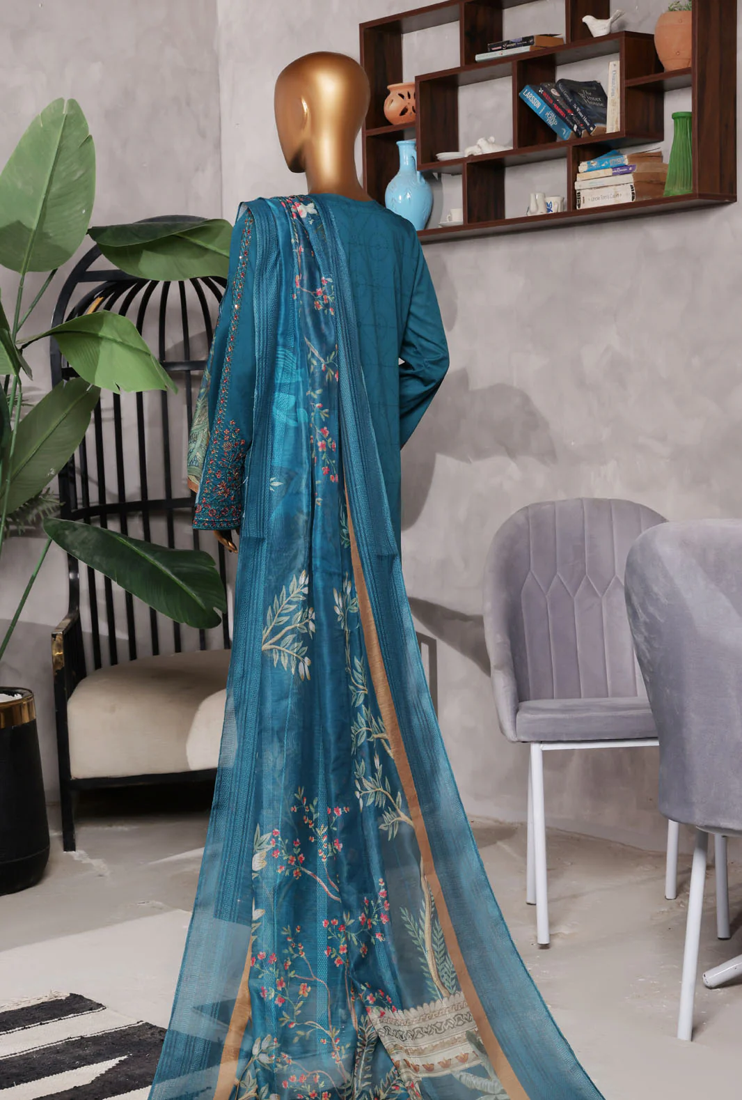 Muse by HZ Textiles Embroidered Suit Jacquard Stitched 3 Piece SSJ-2503 Teal Vol-02 - Ready To Wear - Image 2