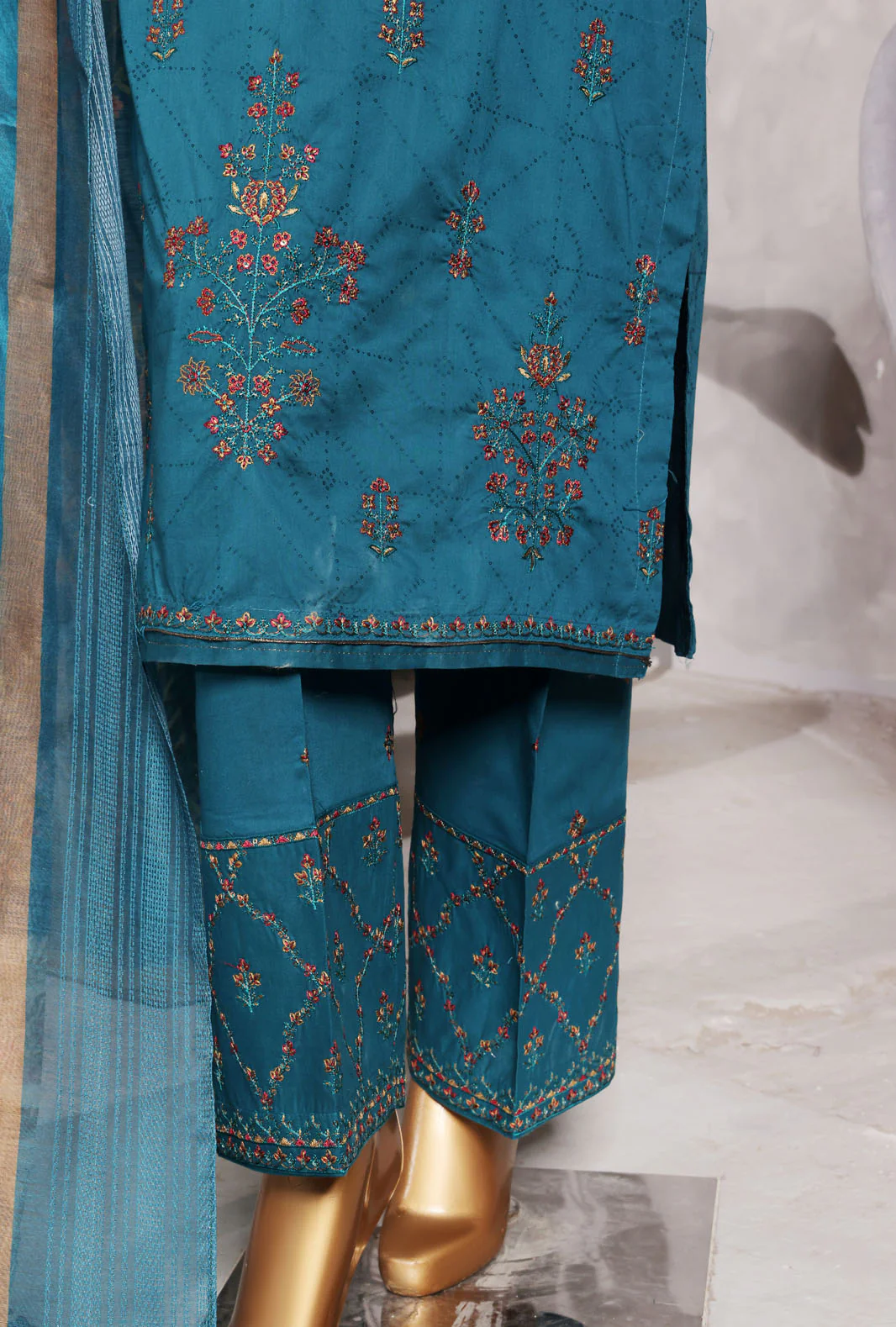 Muse by HZ Textiles Embroidered Suit Jacquard Stitched 3 Piece SSJ-2503 Teal Vol-02 - Ready To Wear - Image 3