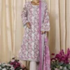 3 Piece Printed MultiColor Khaddar Frock with Trouser & Dupatta