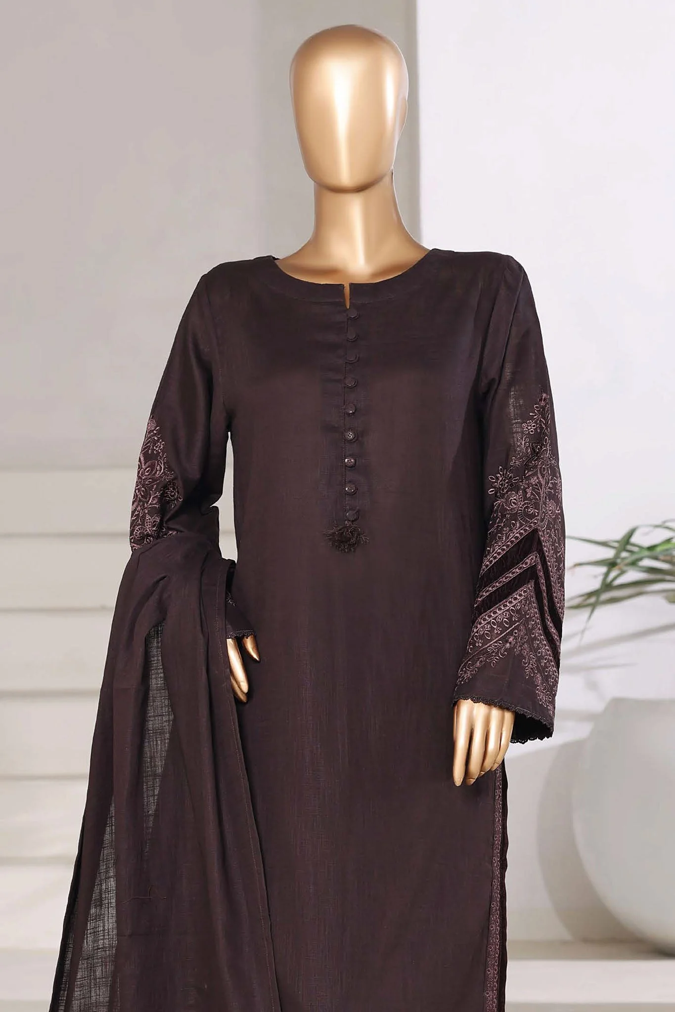 Sada Bahar Sitched 3 Piece Premium Cross Texture With Velvet Collection'2025-PWV-252-Brown - Image 2