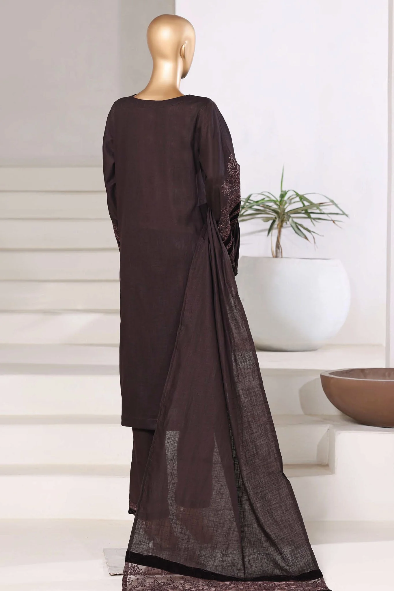 Sada Bahar Sitched 3 Piece Premium Cross Texture With Velvet Collection'2025-PWV-252-Brown - Image 3